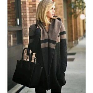 EUC Sweet Romeo Cozy Black & Gray Striped Hooded Cardigan Sz L